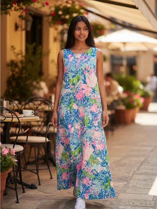 Lilly Pulitzer Dresses & Skirts - Lilly Pulitzer Sleeveless Floral Maxi Dress in Blue, Pink & Green
